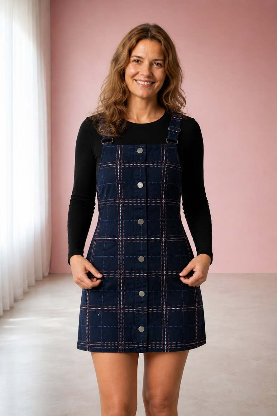 Tommy Hilfiger Plaid Overall Dress Dark Blue
